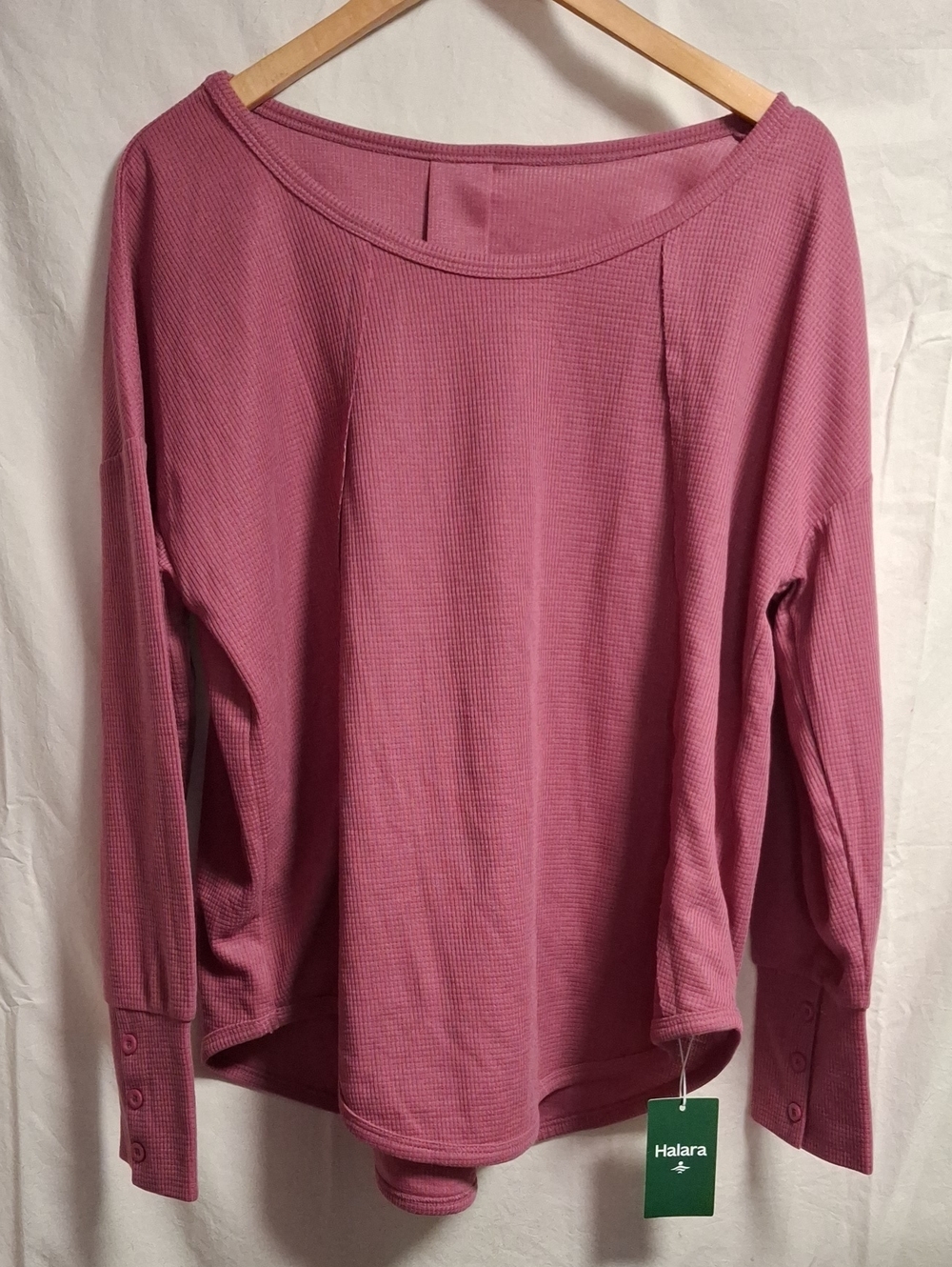 HALARA Long Sleeve Waffle Knit Top in Dusty Rose Size Meduim